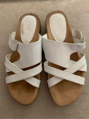 White Leather Cross-Strap Slip-On Sandals with Ankle Strap